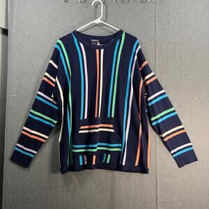 Studio Park x Amy Stran Striped Kangaroo Pocket Sweater Navy Multi Size Large